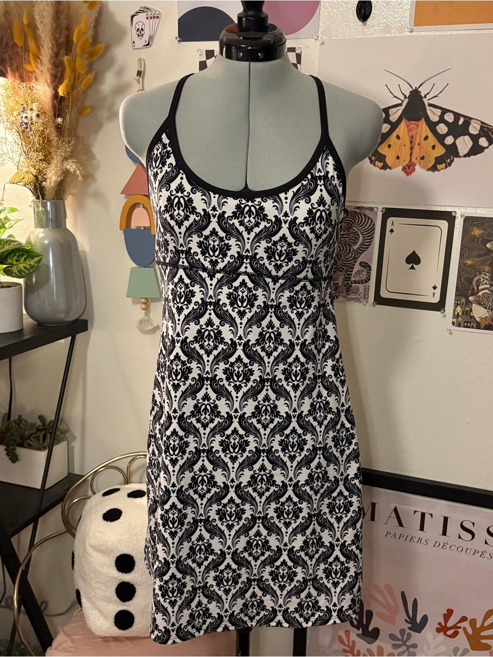 Soybu Black & White Damask Strappy Back Dress Size Small